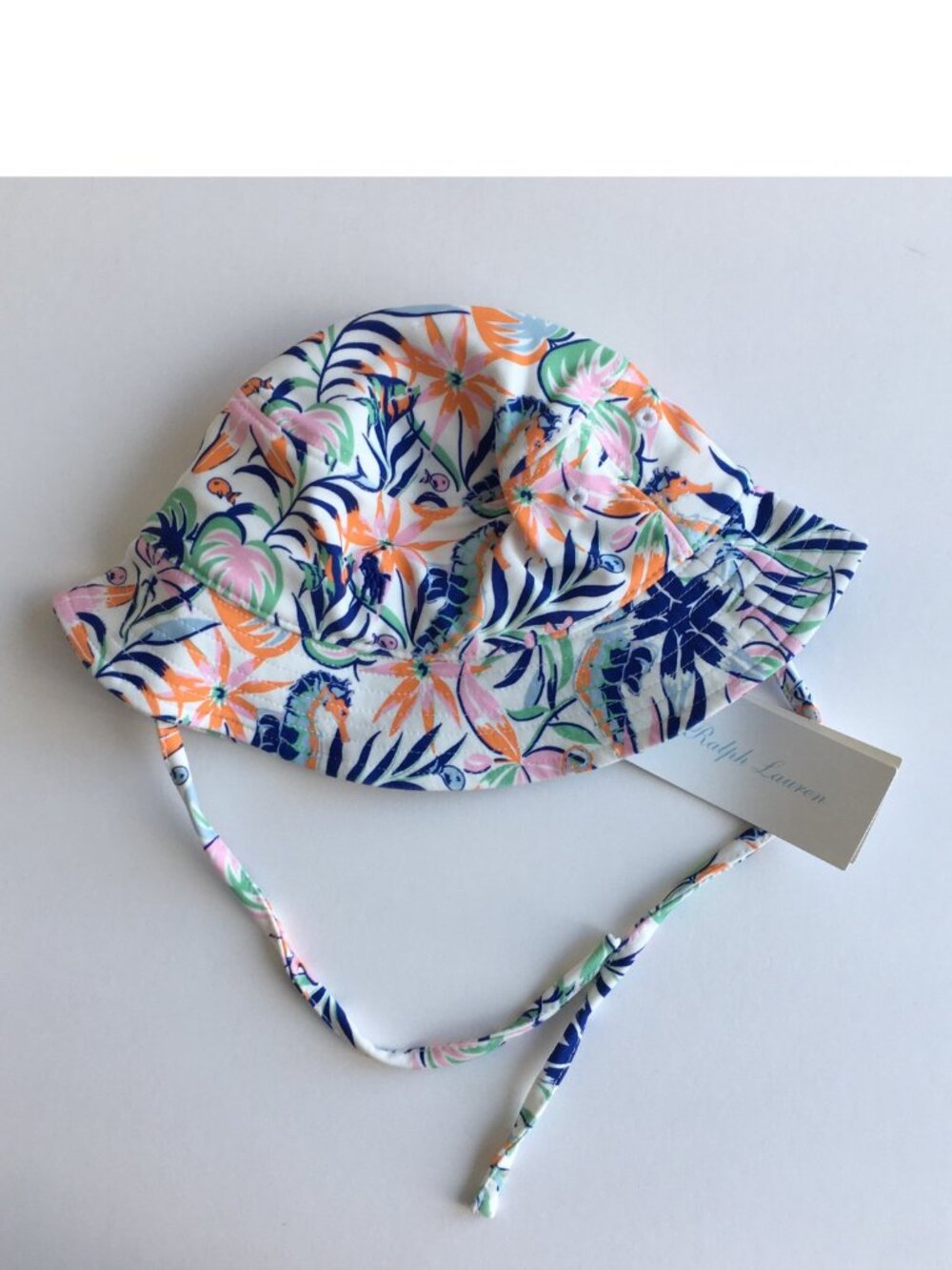 NWT Polo Ralph Lauren Baby Swim Tropical Print Bucket Hat with Drawstring